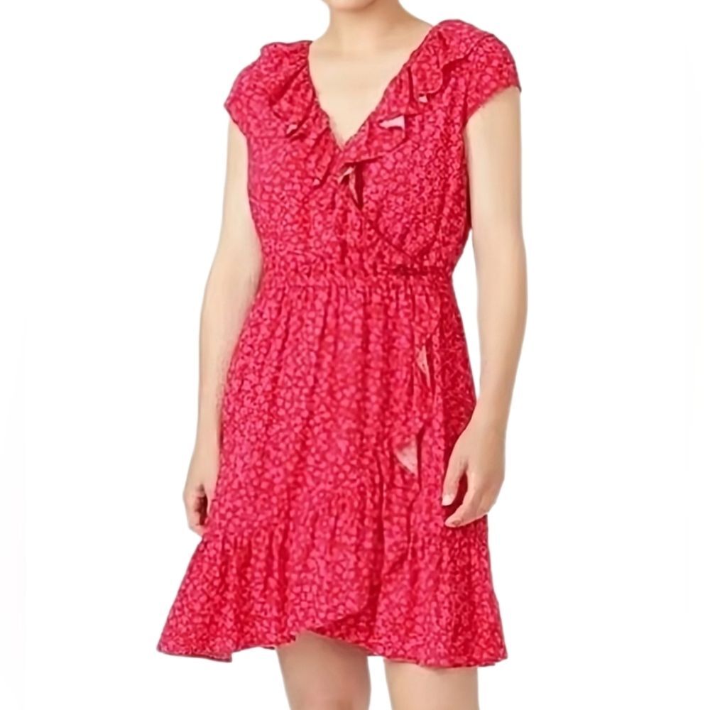 J.Crew Red Floral Ruffle Faux‎ Wrap Mini Dress AO862 Womens 8 NEW